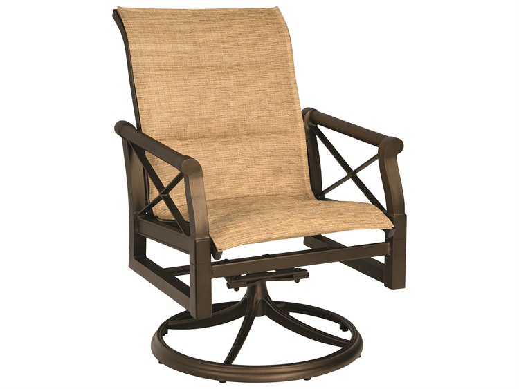 Woodard Andover Padded Sling Aluminum Swivel Rocking Dining Arm Chair