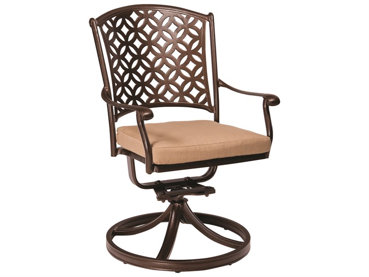 Woodard Casa Cast Aluminum Swivel Rocker Dining Arm Chair with Cushion