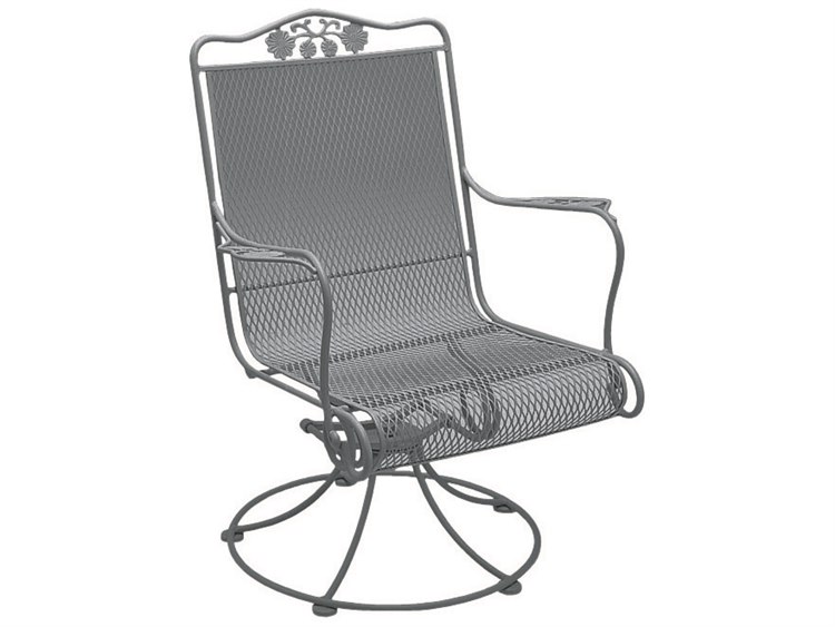 Woodard Briarwood Wrought Iron High Back Swivel Rocker Dining Arm Chair with Cushion