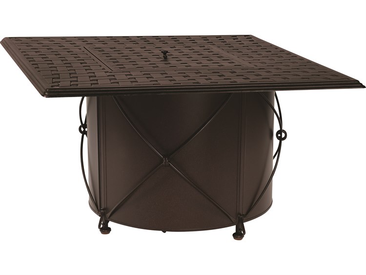 Woodard Universal Iron Chat Height Round Fire Table Base with Square Burner Derby Accents