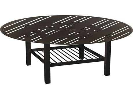 Woodard Tri-Slat Aluminum 48'' Round Coffee Table with Umbrella Hole in Elite Base