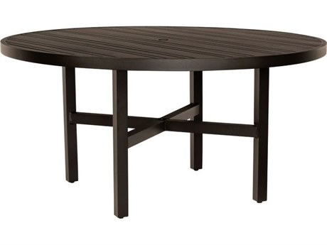 Woodard Tri-slat Aluminum 60'' Aluminum Round Dining Table with Umbrella Hole