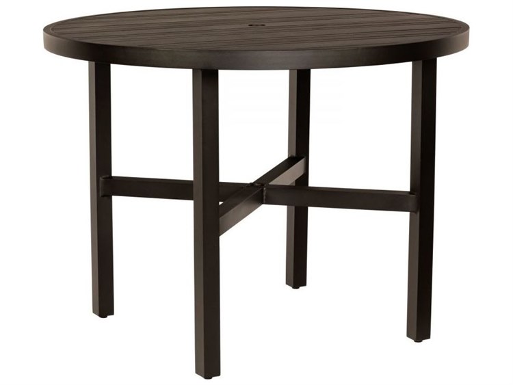 Woodard Tri-slat Aluminum Round Outdoor Counter Table with Umbrella Hole