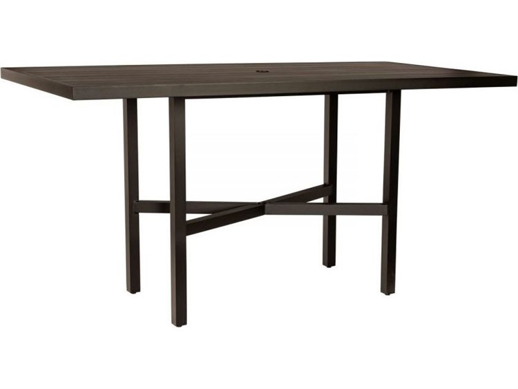 Woodard Tri-slat Aluminum Rectangular Outdoor Bar Table with Umbrella Hole
