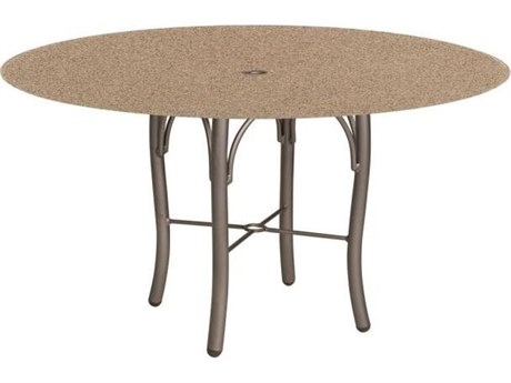 Woodard Oatmeal Aluminum 36'' Round Fiberglass Top Bistro Table with Umbrella Hole in Tribeca Base