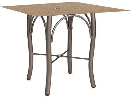 Woodard Oatmeal Aluminum 36'' Square Fiberglass Top Bistro Table with Umbrella Hole in Tribeca Base