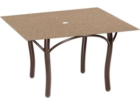 Woodard Oatmeal Aluminum 36'' Square Fiberglass Top Coffee Table with Umbrella Hole in Tribeca Base