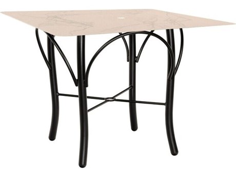 Woodard Carrera Aluminum 36'' Square Fiberglass Top Dining Table with Umbrella Hole in Tribeca Base