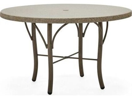 Woodard Oatmeal Aluminum 36'' Round Fiberglass Top Dining Table with Umbrella Hole in Tribeca Base