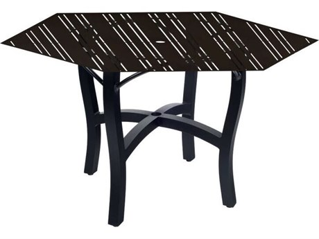 Woodard Tri-slat Aluminum  60' Hexagonal Dining Table with Umbrella Hole in Carson Base
