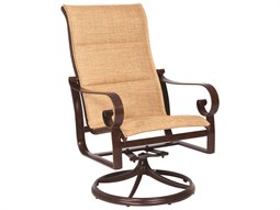 Woodard Belden Padded Sling Aluminum High Back Swivel Rocker Dining Arm Chair