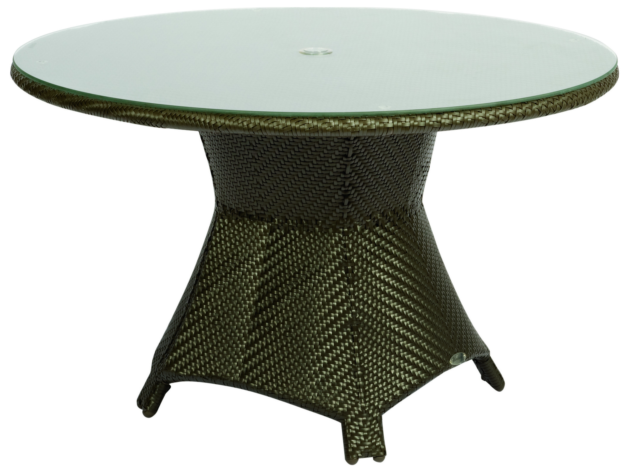 Woodard Trinidad Wicker Java 48 Wide Round Glass Top Dining Table With Umbrella Hole Wr6u0165j