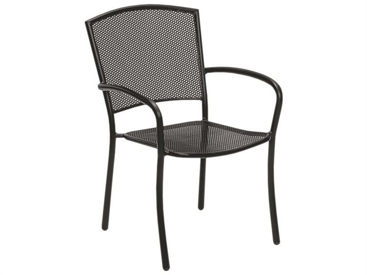 Woodard Albion Wrought Iron Textured Black Stackable Dining Arm Chair