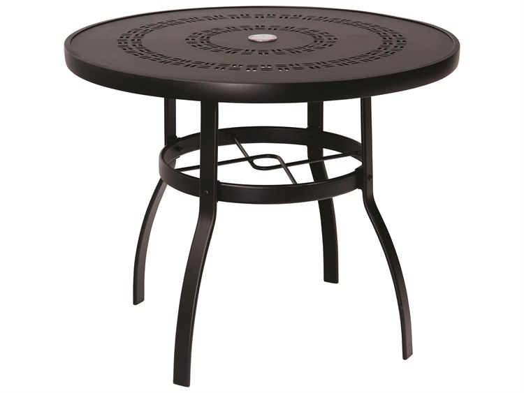 Woodard Aluminum Deluxe 36'' Round Trellis Top Dining Table with Umbrella Hole