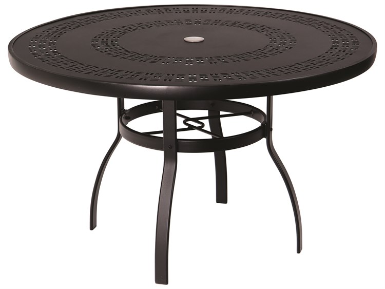 Woodard Aluminum Deluxe 48'' Round Trellis Top Dining Table with Umbrella Hole