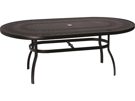 Woodard Aluminum Deluxe 74''W x 42''D Oval Trellis Top Dining Table with Umbrella Hole
