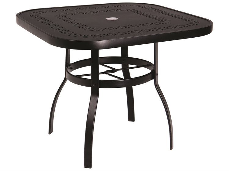 Woodard Deluxe Aluminum 36'' Square Trellis Top Dining Table with Umbrella Hole