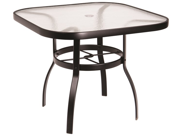 Woodard Deluxe Aluminum 36'' Square Obscure Glass Top Dining Table with Umbrella Hole