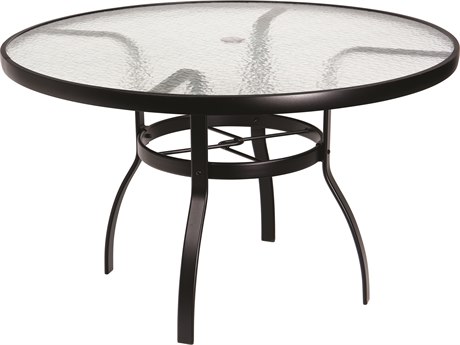 Woodard Aluminum Deluxe Round Obscure Glass Top Table with Umbrella Hole