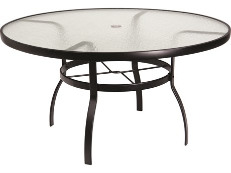 54'' Wide Round Obscure Glass Top Table with Umbrella Hole