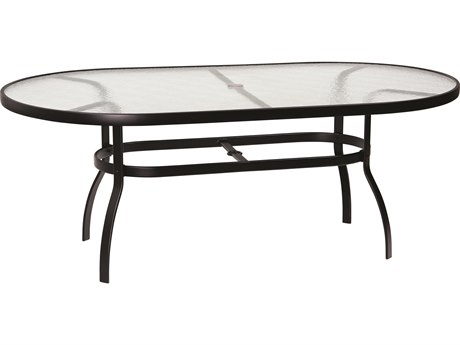 Woodard Aluminum Deluxe 74''W x 42''D Oval Obscure Glass Top Table with Umbrella Hole