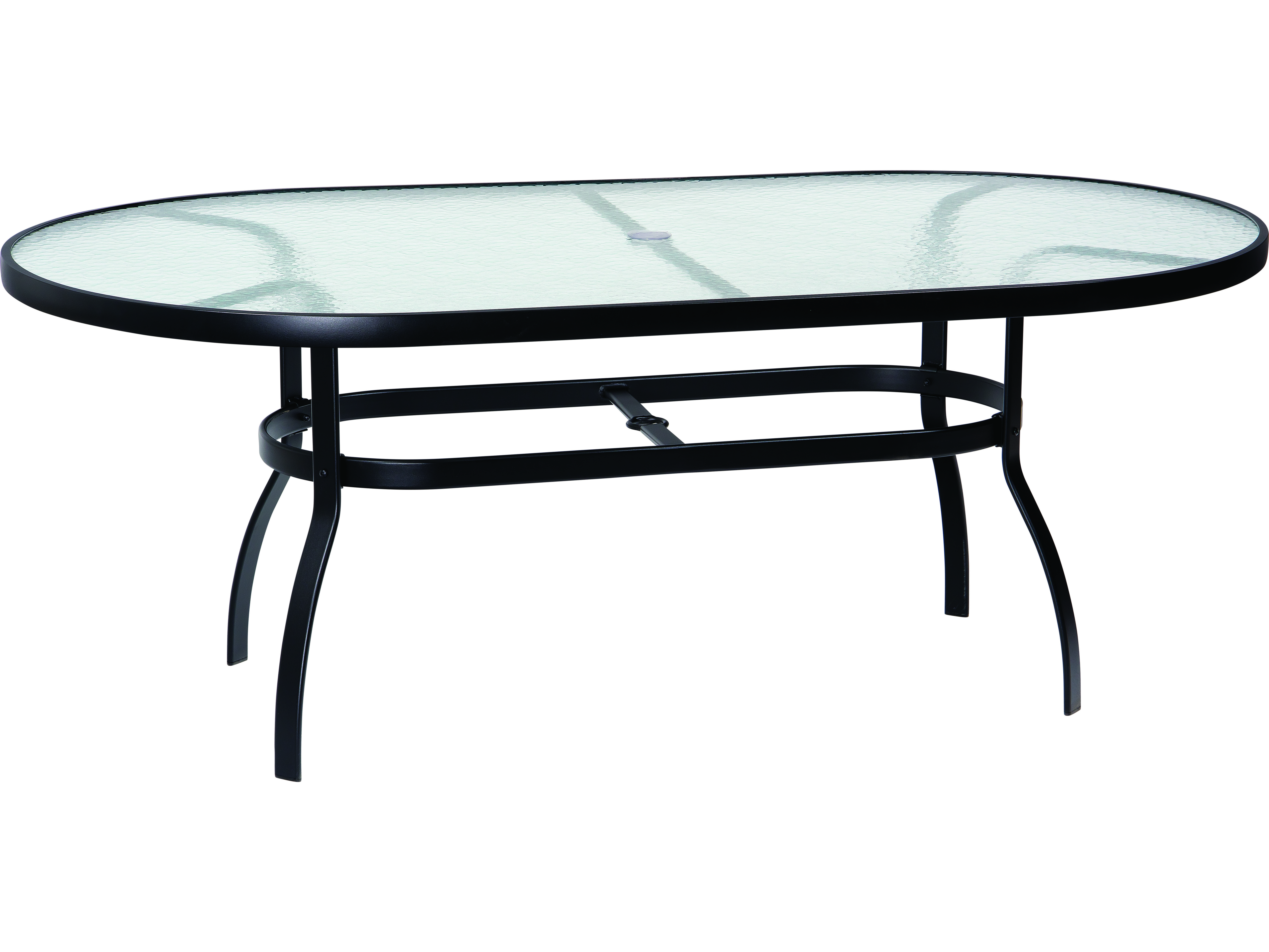 Oval Obscure Glass Top Table, Glass Top Outdoor Dining Table With Umbrella Hole