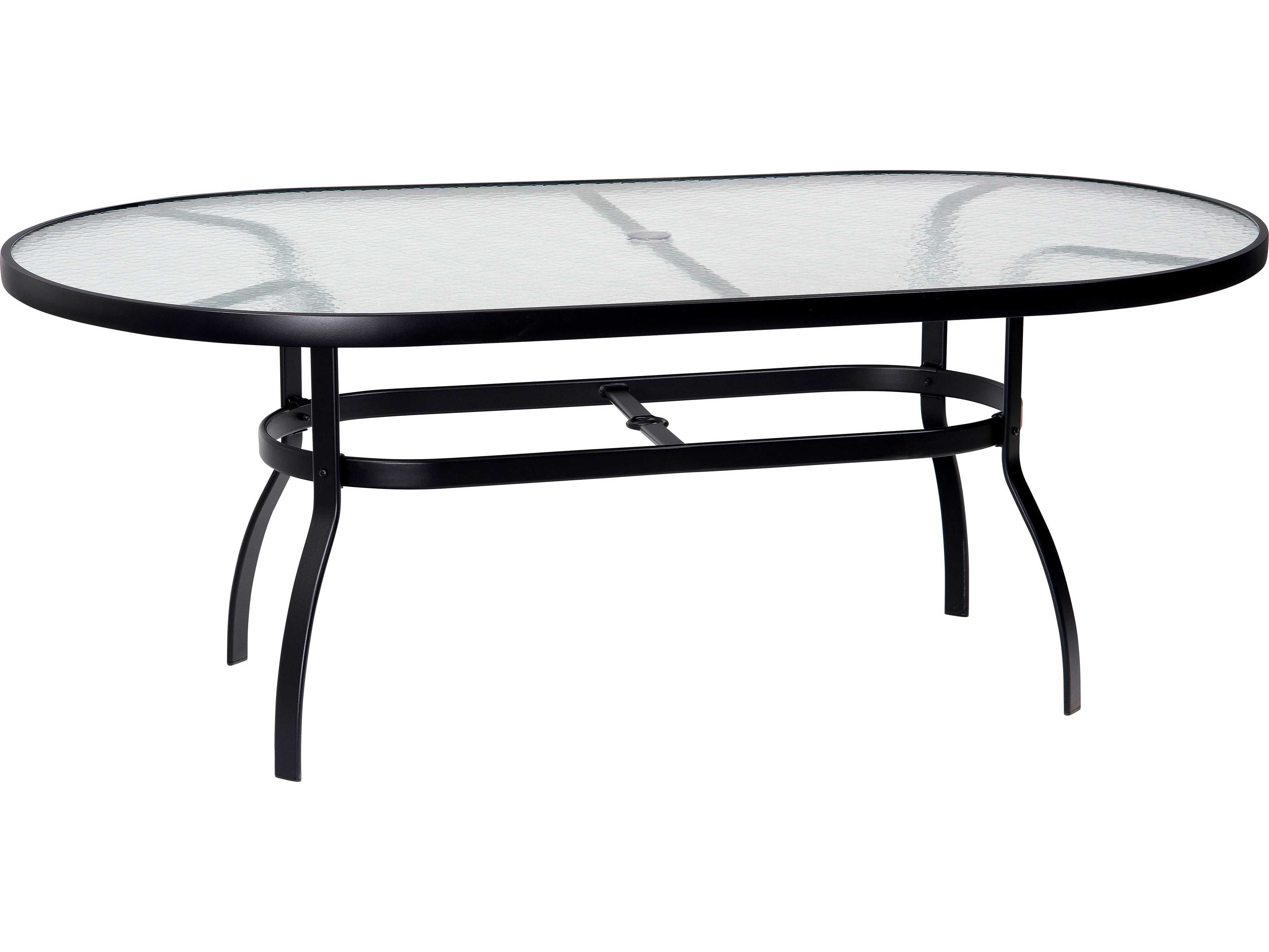 Woodard Deluxe Aluminum 74 x 42 Oval Obscure Glass Top Table with