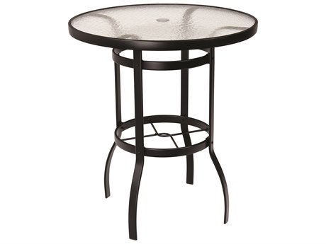 Woodard Aluminum Deluxe 36'' Round Obscure Glass Top Bar Height Table with Umbrella Hole