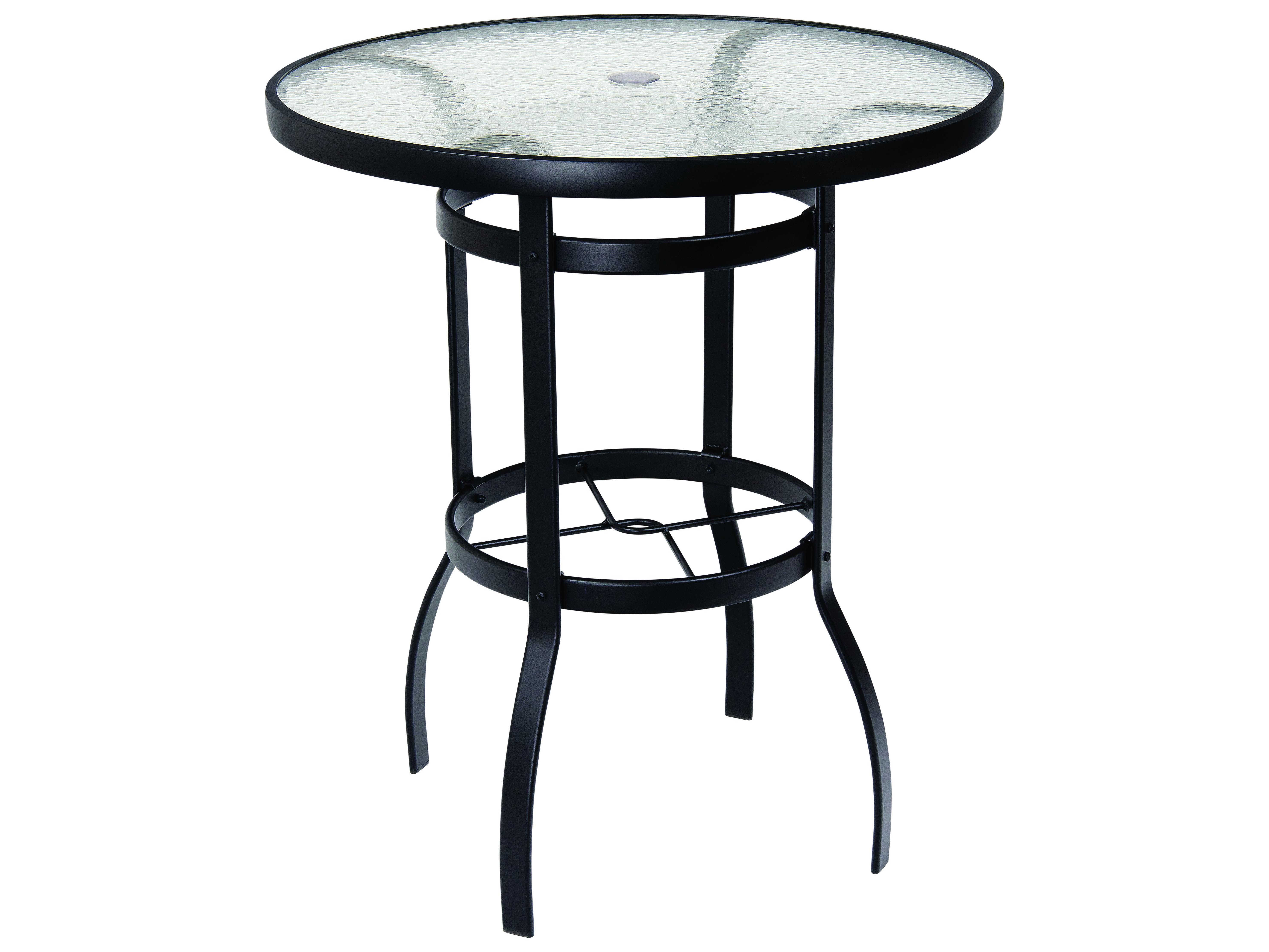 Woodard Aluminum Deluxe 36 Wide Round, Bar Height Outdoor Table With Umbrella Hole