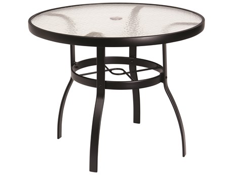 Woodard Aluminum Deluxe 36'' Round Obscure Glass Top Table with Umbrella Hole