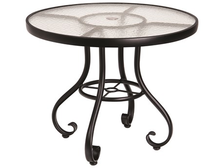 Woodard Closeout Ramsgate Aluminum 48'' Round Glass Top Dining Table with Umbrella Hole