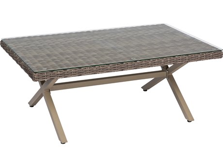 Woodard Closeout Parkway Wicker 48''W x 30''D Rectangular Glass Top Coffee Table in Driftwood