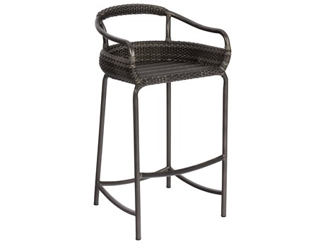 Woodard Closeout Canaveral Wicker Nelson Bar Stool in Charcoal Gray