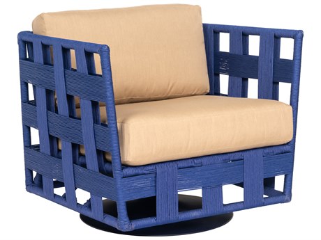 Woodard Closeout Belize Wicker Cushion Swivel Lounge Chair in Pacific Blue