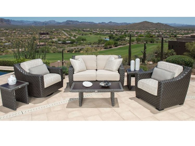 Woodard Cooper Wicker Amazon Mahogany Patio Lounge Set
