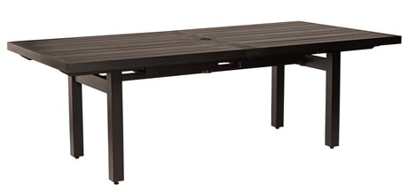 Woodard Tri-slat Aluminum 84-120''W x 42''D Rectangular Extension Dining Table with Umbrella Hole