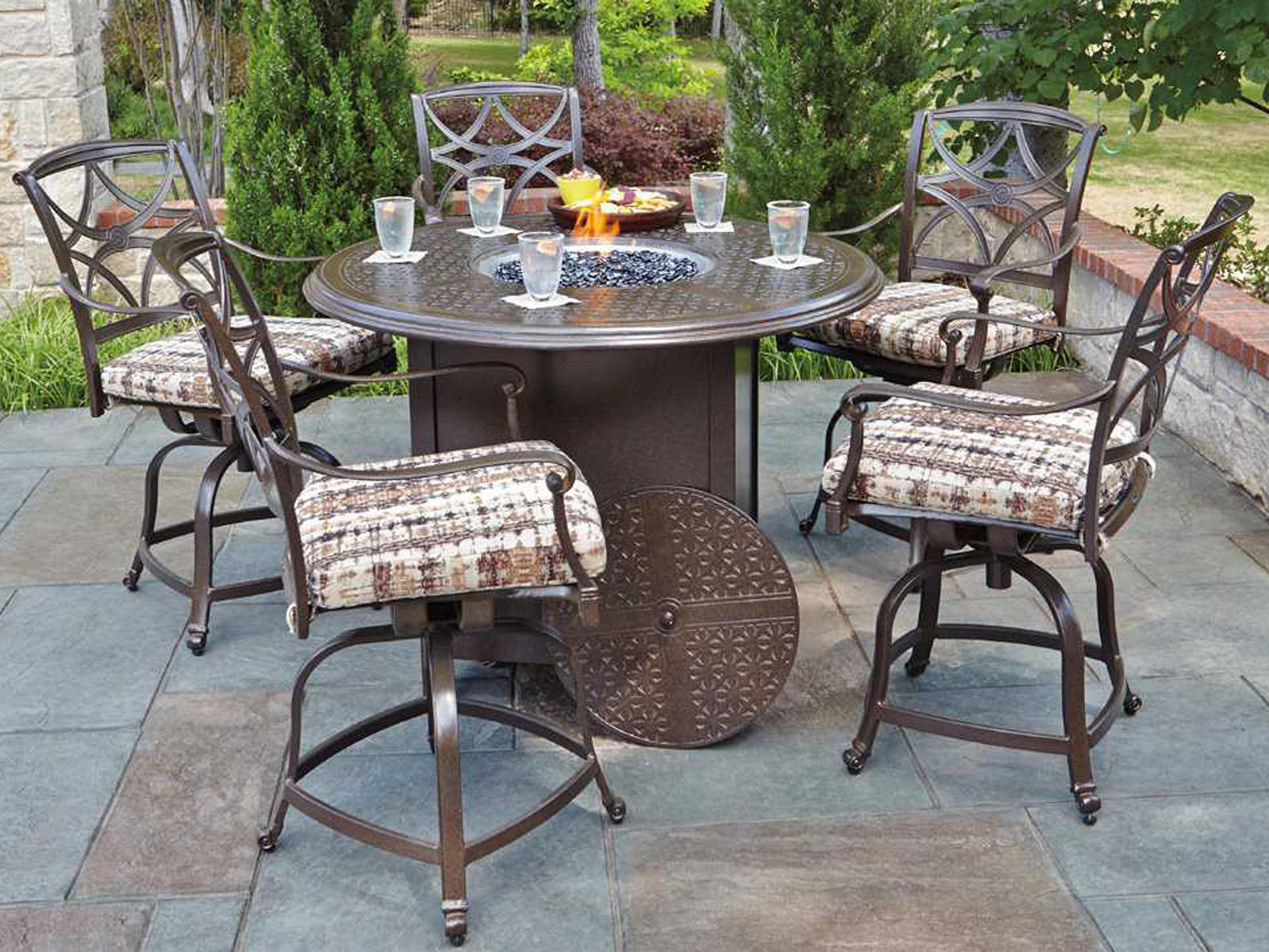 Woodard Wiltshire Cast Aluminum Fire Pit Counter Set WILTFIRESET