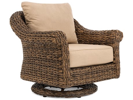 Winston Quick Ship Cayman Wicker Heritage Brown Aluminum Swivel Glider Outdoor Patio Lounge Chair