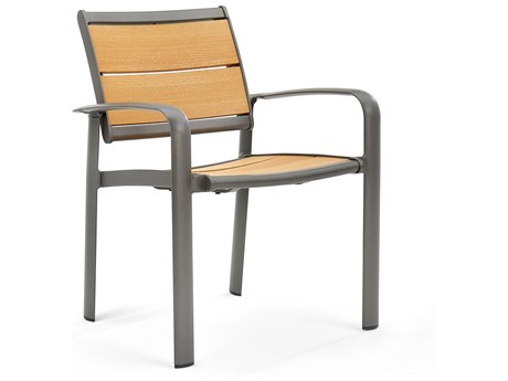 Winston Quick Ship Harper Weathered Teak Aluminum Stackable Dining Arm Chair - Sold in Twos
