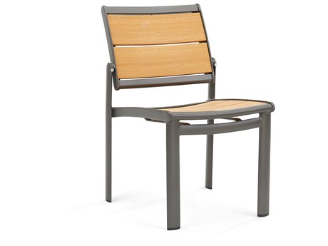 Winston Quick Ship Harper Weathered Teak Aluminum Stackable Dining Side Chair - Sold in Twos