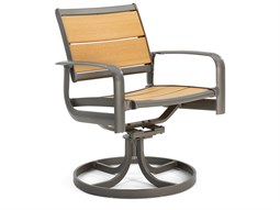 Winston Quick Ship Harper Weathered Teak Aluminum Swivel Dining Arm Chair - Sold in Twos