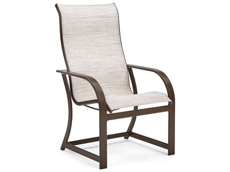 Winston Key West Sling Quick Ship Aluminum Java Ultra High Back Dining Arm Chair in Oyster Pearl