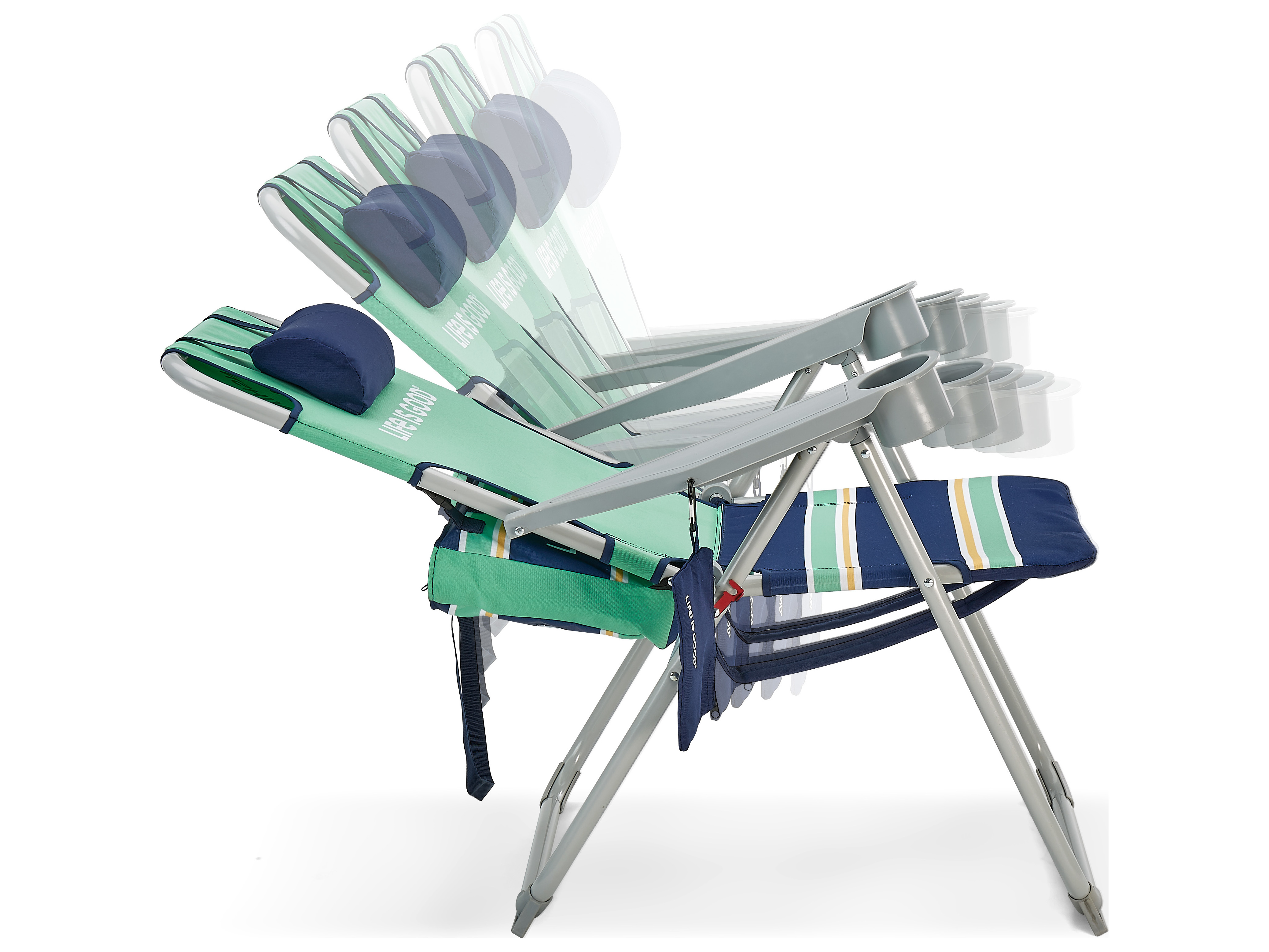 Life is Good Back Pack Aluminum Silver Lawn Chair in Green Sun