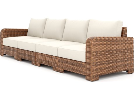 Winston Quick Ship Nico Sectional  Wicker Antique Chestnut 4 Piece Sectional Lounge Set