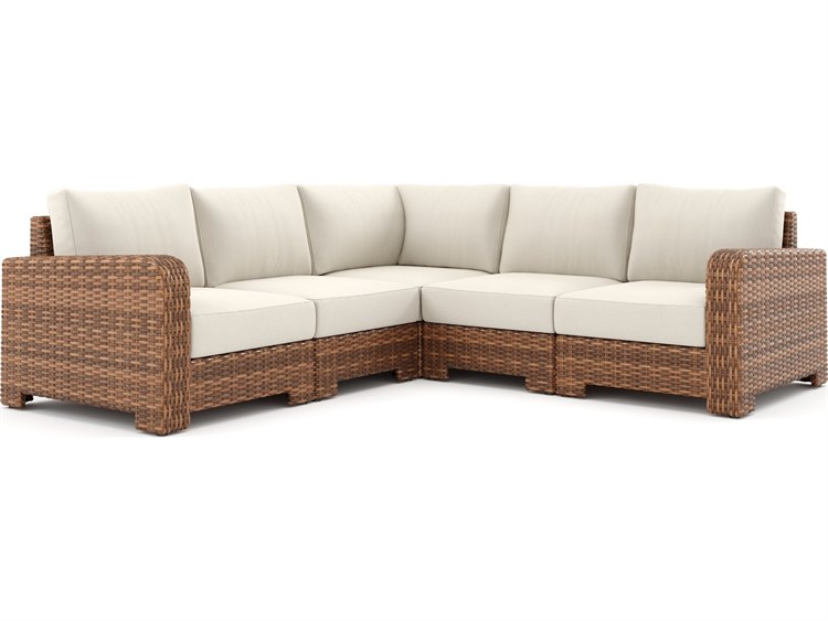 Winston Quick Ship Nico Sectional  Wicker Antique Chestnut 5 Piece Sectional Lounge Set