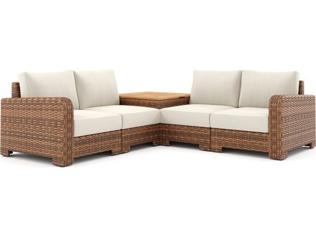 Winston Quick Ship Nico Sectional  Wicker Antique Chestnut 5 Piece Sectional Lounge Set