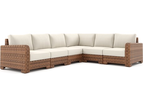Winston Quick Ship Nico Sectional  Wicker Antique Chestnut 6 Piece Sectional Lounge Set
