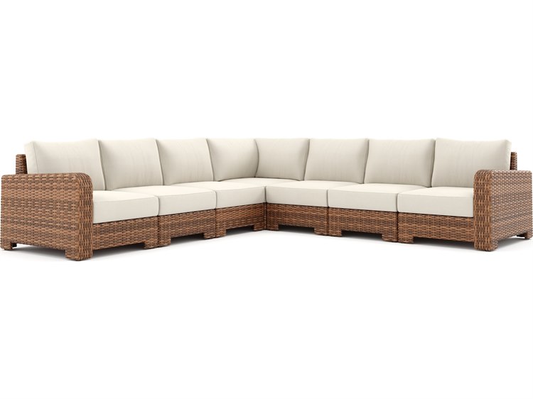 Winston Quick Ship Nico Sectional  Wicker Antique Chestnut 7 Piece Sectional Lounge Set