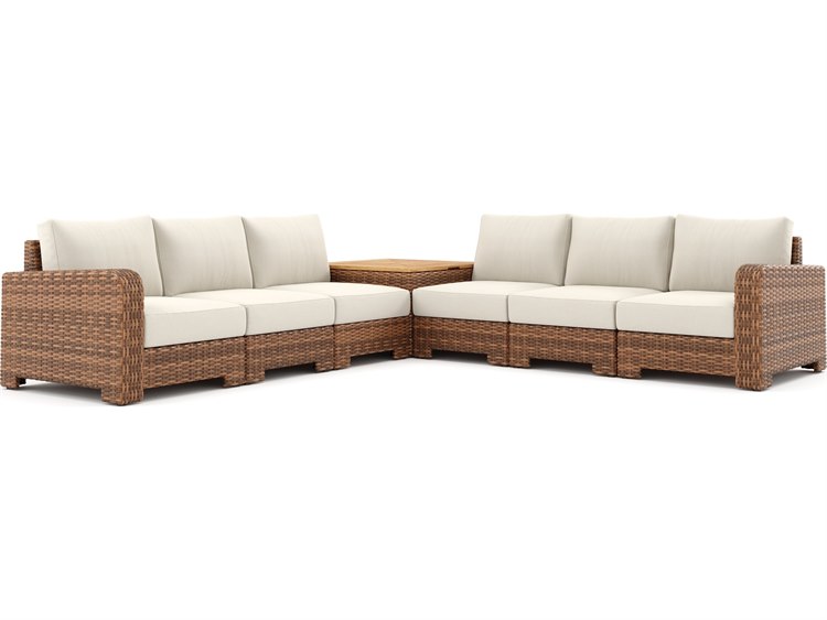 Winston Quick Ship Nico Sectional  Wicker Antique Chestnut 7 Piece Sectional Lounge Set