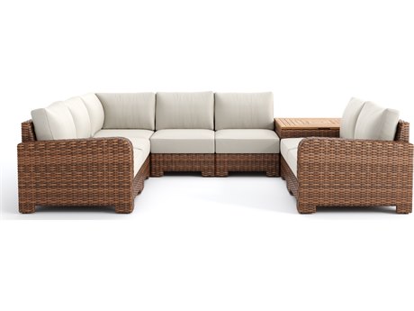 Winston Quick Ship Nico Sectional  Wicker Antique Chestnut 8 Piece Sectional Lounge Set